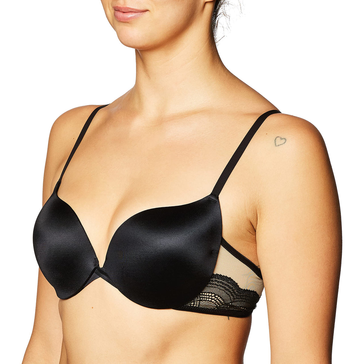 Maidenform Underwire Demi Bra, Best Push-Up Bra With Wonderbra Technology, Smoothing Lace-Trim Bra With Push-Up Cups, Black Wbod