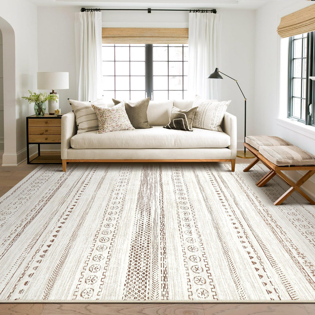 Area Rug Living Room Rugs - 6X9 Washable Boho Farmhouse Bohemian Neutral Large Rug Moroccan Geometric Soft No Slip Indoor Rug Th