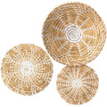 Boho Wall Basket Decor Set of 3 Decorative Bulrush Woven Basket Wall Decor Set Rustic Hanging Handmade Round Woven Wall Decor wi
