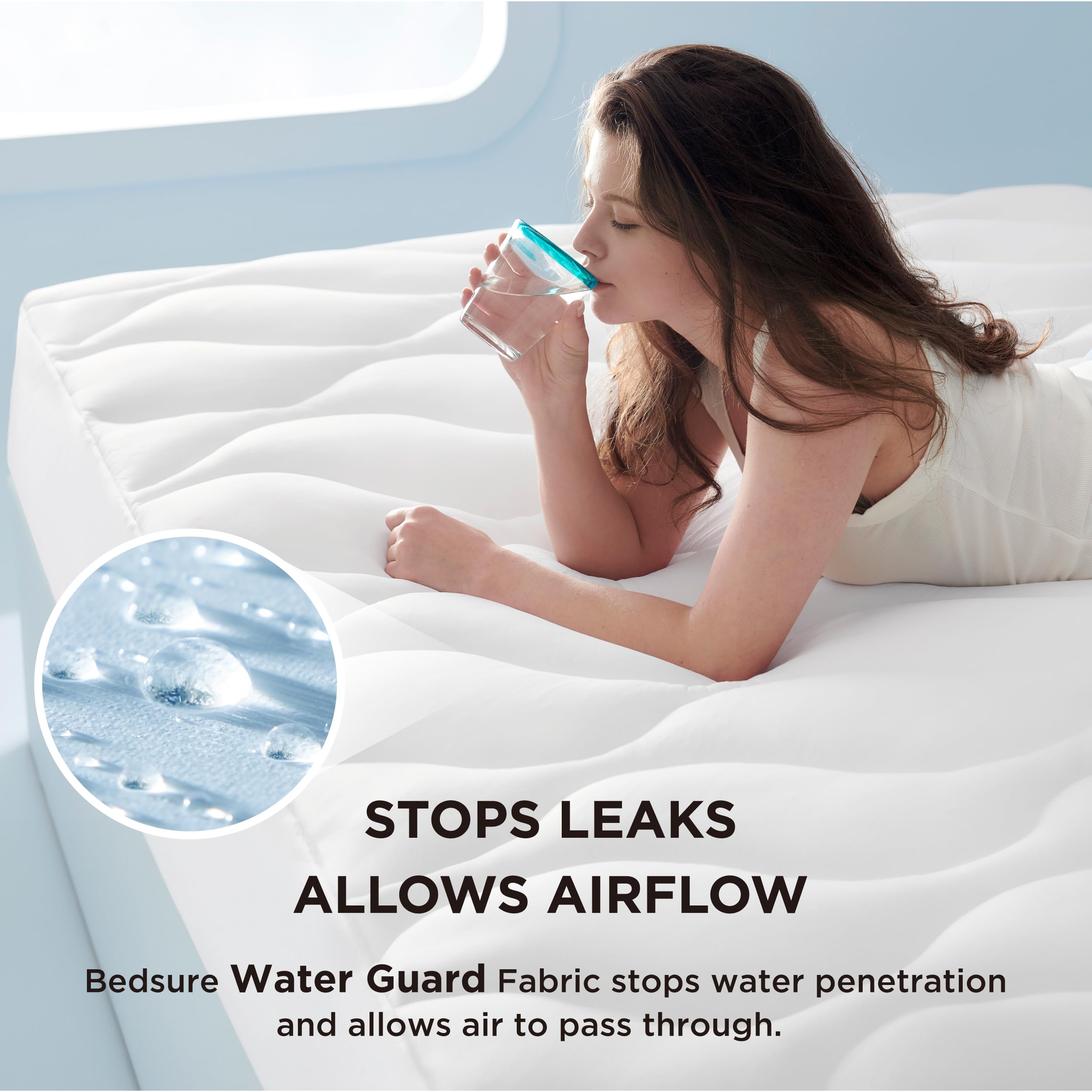 Bedsure Waterproof Mattress Protector Queen - Noiseless Soft Fluffy Queen Size Mattress Pad, Washable Quilted Cooling Topper With 8-21 Inches Deep Pocket, Breathable Bed Cover, White