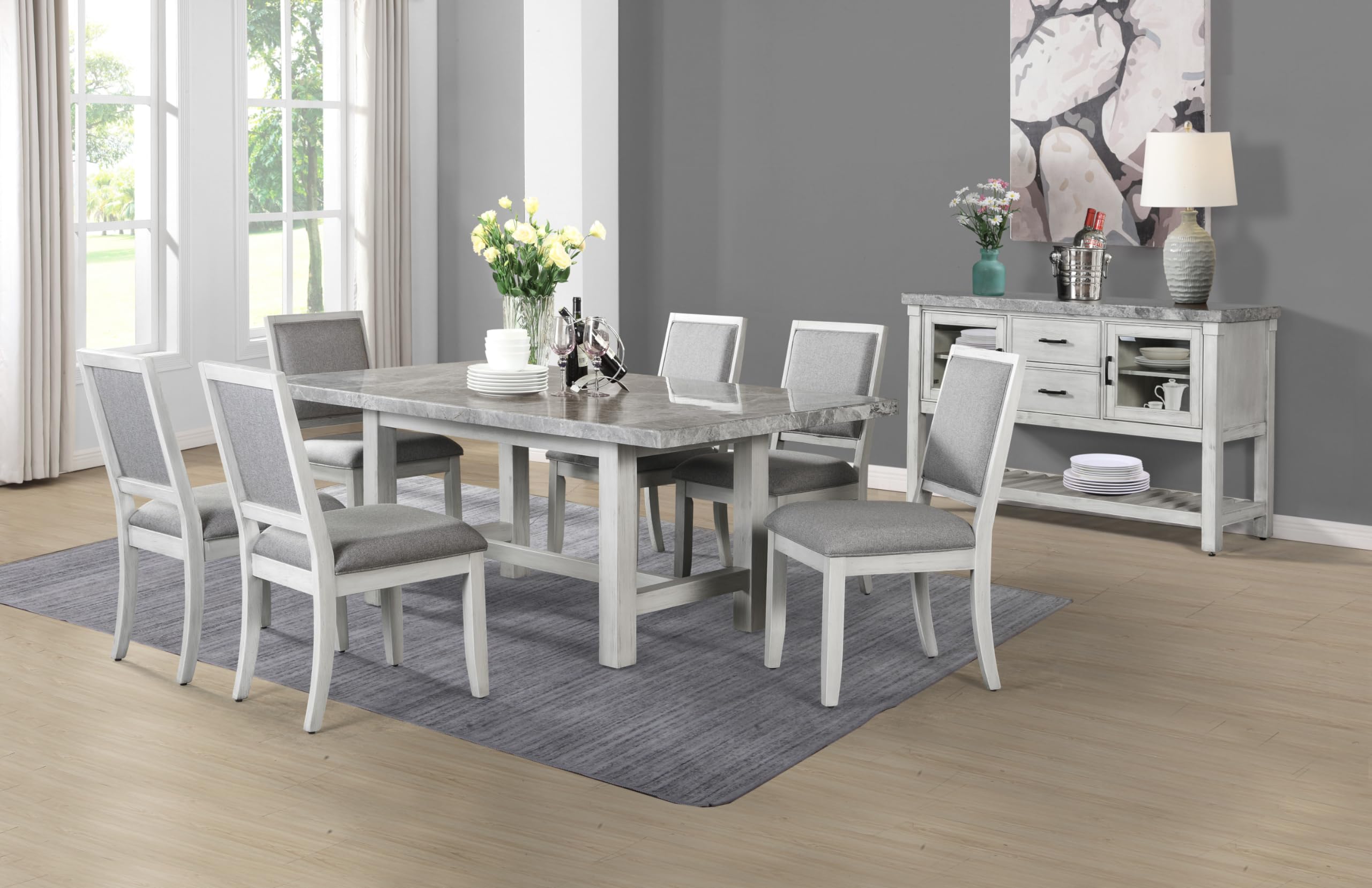 Steve Silver Upholstered Canova Side Chairs, Set of 2 Chairs, Dining, Office, or Guest Chair, Weathered White, Wood Frame, Tapered Leg, Hardwood Solids, 19.5''x24.5''x38''H, Grey/White