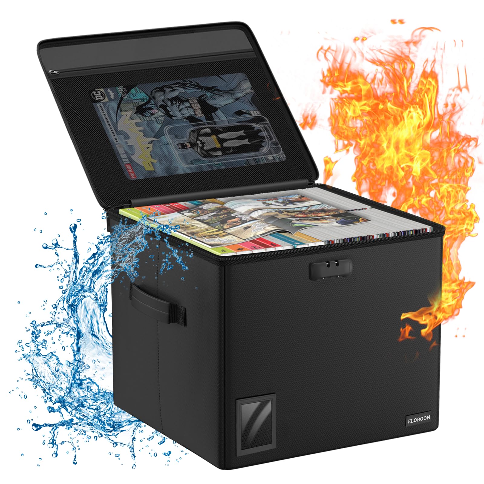Eloboon Comic Book Storage For 300-350 Comics, Fireproof & Water-Resistant & Moistureproof Stackable Comic Book Box With Flap Zi