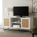 Nathan James Mina Modern TV Stand, Entertainment Cabinet, Console with a Natural Rattan Storage Doors, Finish Brass Accents for 
