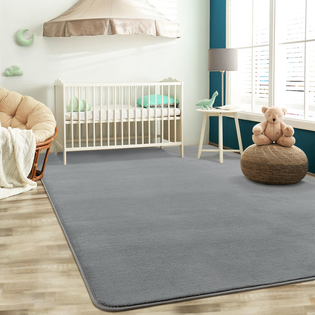 Softlife Washable Living Room Rug, 5X7 Grey Area Rugs For Bedroom, Soft Fluffy Fuzzy Carpet Bedside Rug Indoor Non-Slip Rug For