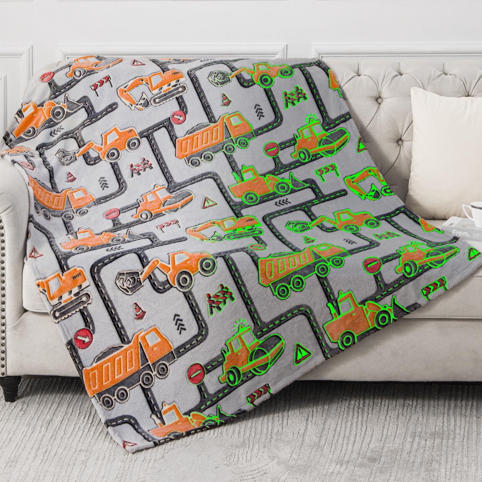 Construction Truck Toys Gifts For Boys - Glow In The Dark Excavator Blanket Birthday Easter Christmas Valentine'S Day Present Fo
