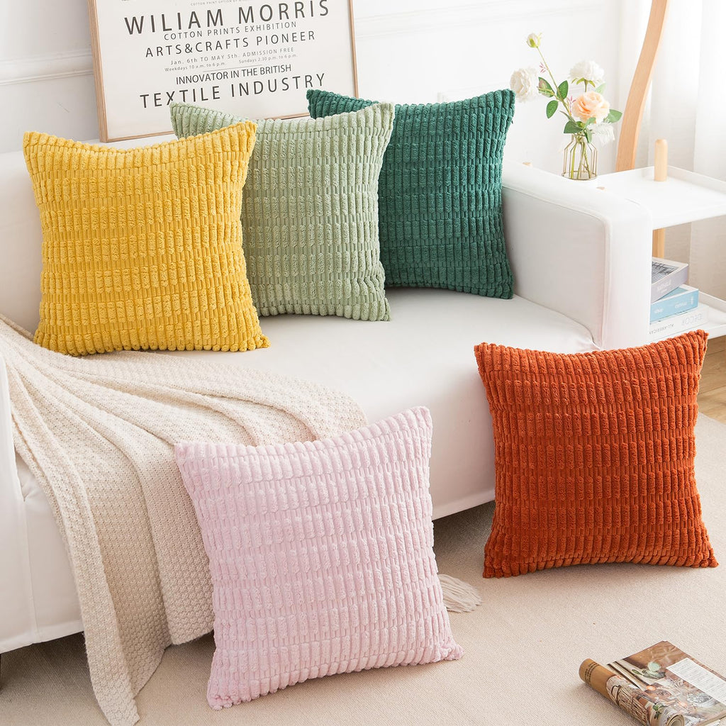 Herayli Corduroy Decorative Throw Pillow Covers, Home Decor Soft Square Cushion Case For Living Room Couch Bed Sofa, Set Of 2 Pa