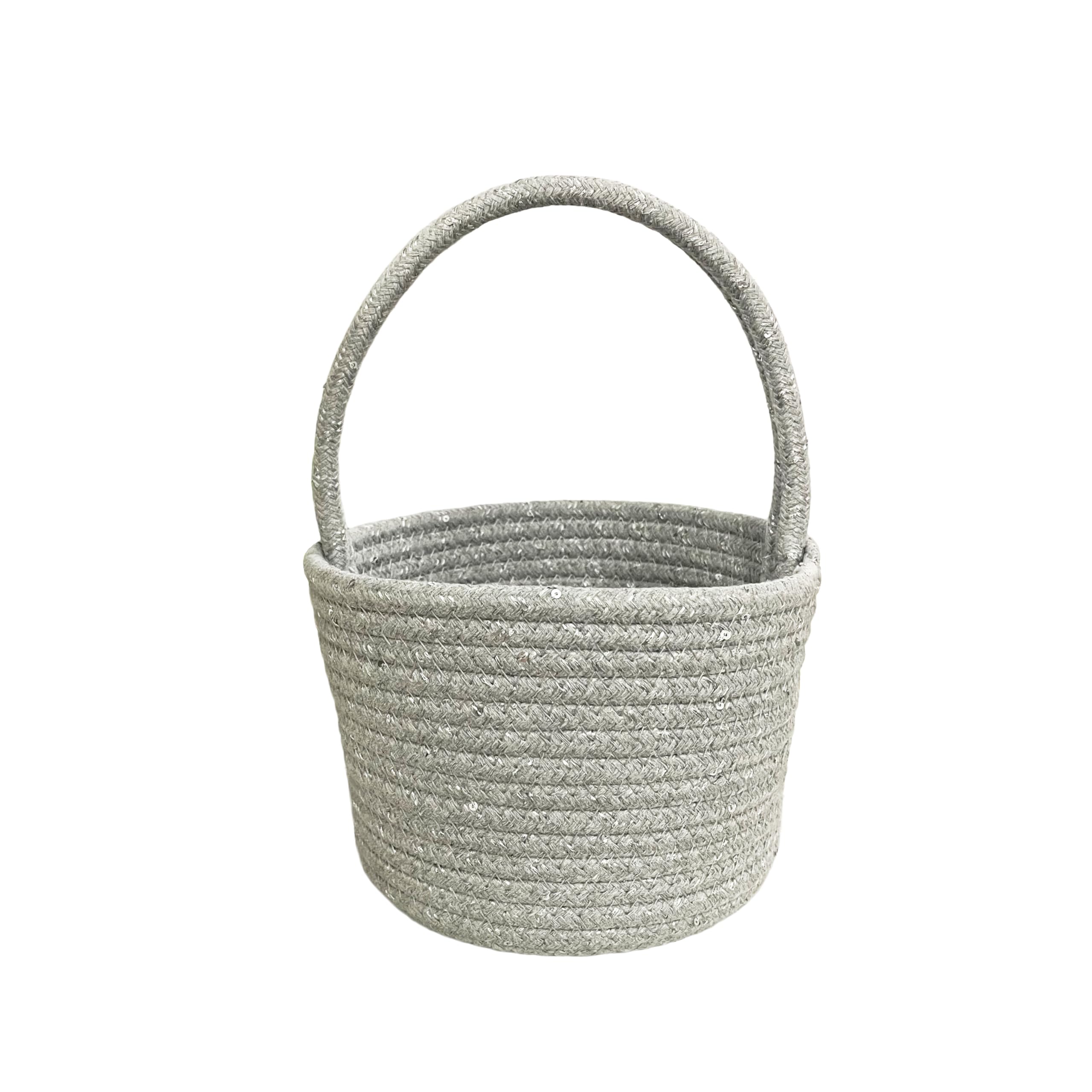 DSJ Small Cotton Rope Basket with Handle Gray Woven Storage Basket 6    x 5    Little Gift Basket for Baby Shower, Easter, Chris