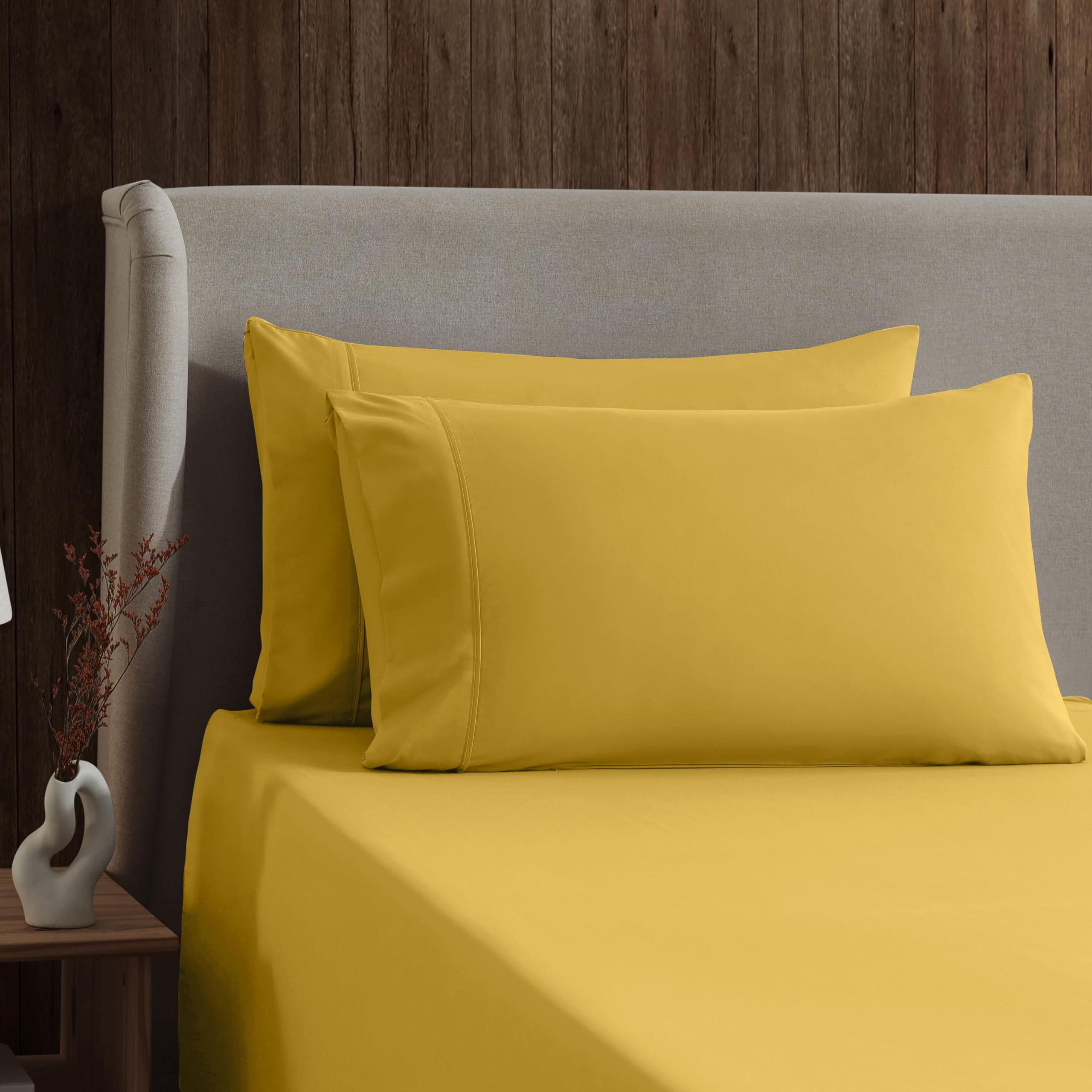 Nestl Twin Sheets Set - 3 Piece Twin Bed Sheets, Deep Pocket, Hotel Luxury, Extra Soft, Breathable And Cooling, Yellow Sheets For Twin Size Mattresses