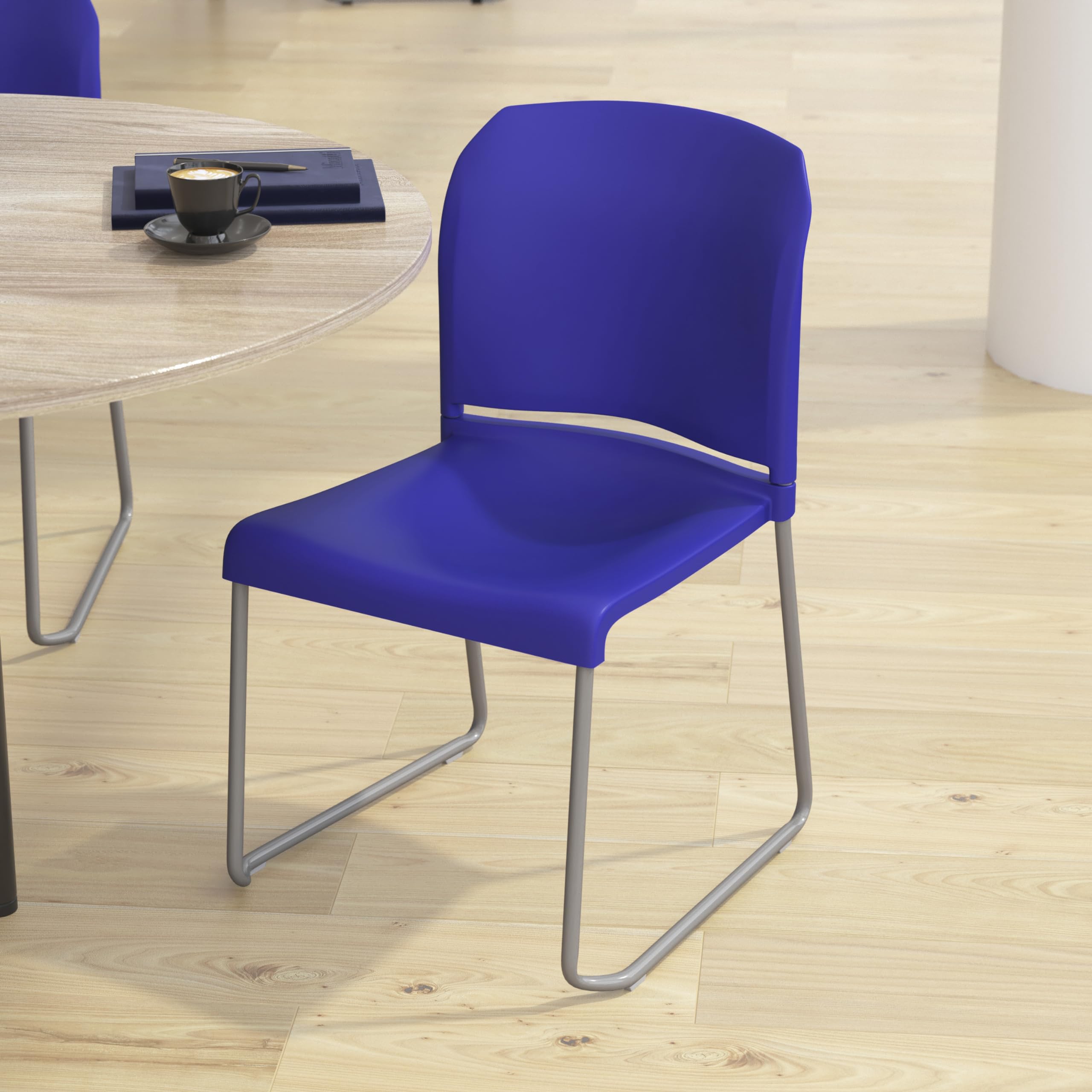 Flash Furniture Hercules Series 880 Lb. Capacity Blue Full Back Contoured Stack Chair With Gray Powder Coated Sled Base