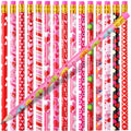Zonon Valentine'S Day Pencils For Kids Wood Valentine Pencils With Erasers Mixed Heart Pattern Assortment For Students Stationer