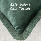 Futei Army Green Boho Throw Pillow Covers With Tassels 22X22 Inch Set Of 2,Soft Velvet Decorative Cushion Case,Home Decor For Co