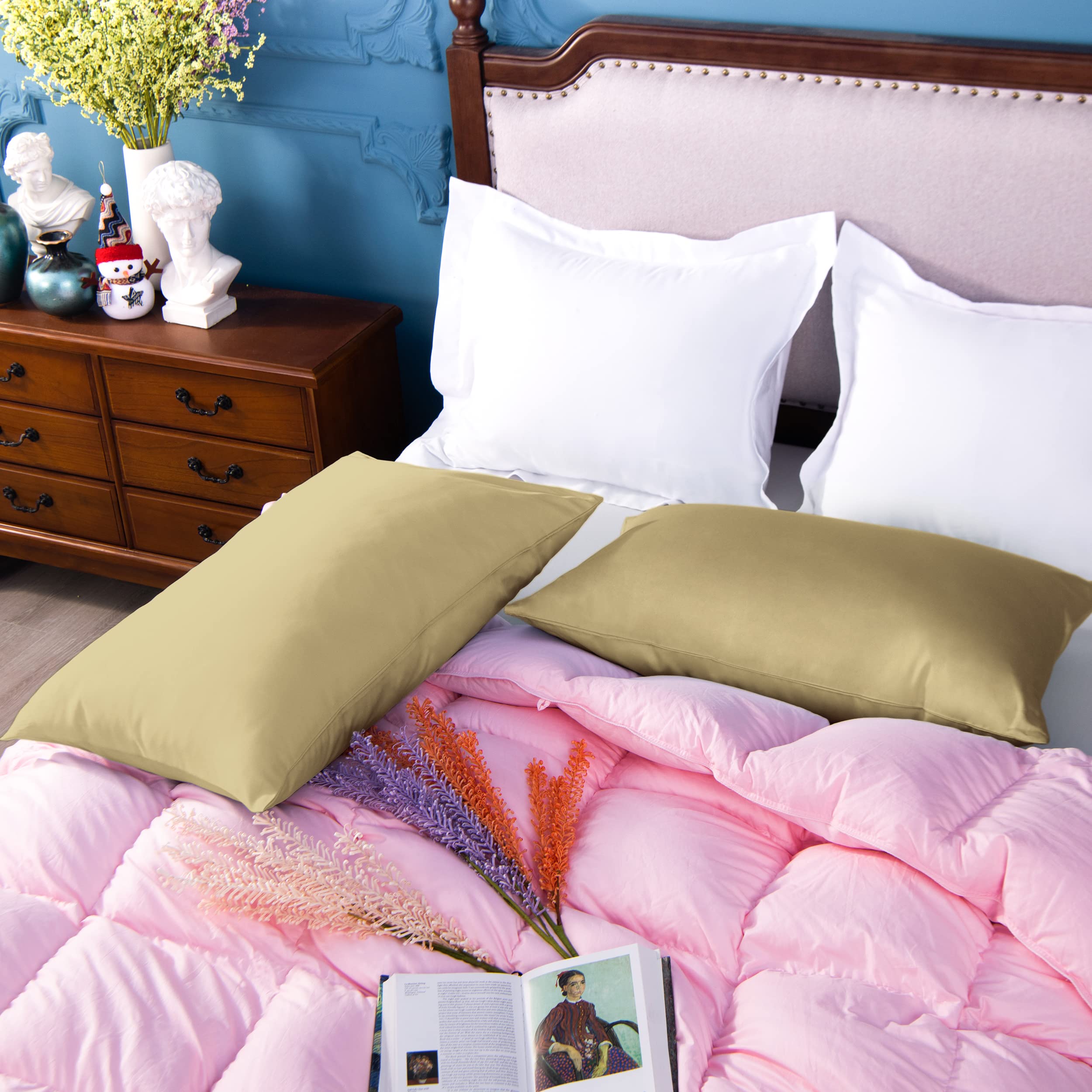 Ntbay 500 Thread Count 100% Egyptian Cotton King Pillowcases, Super Soft And Breathable Envelope Closure Pillow Cases, 20X36 Inches, Khaki