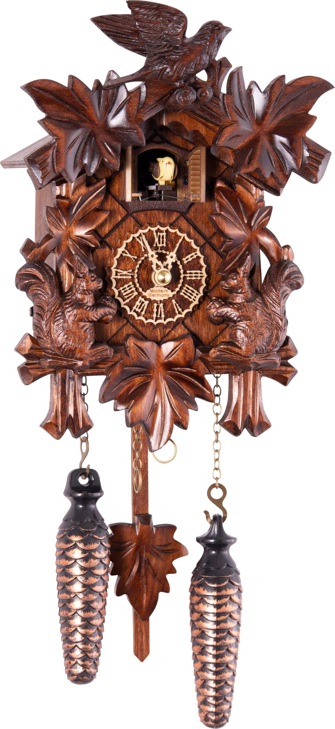Trenkle Quartz Cuckoo Clock 5 Leaves, Bird, with Music TU 370 QM