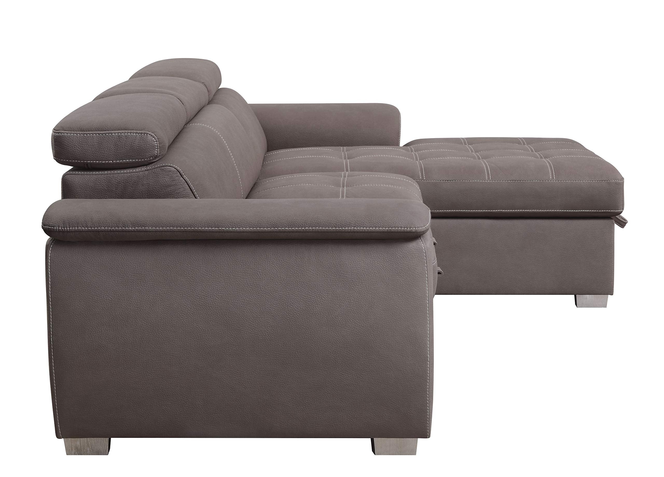 Acme Haruko Sleeper Sectional Sofa with Storage in Light Brown Fabric