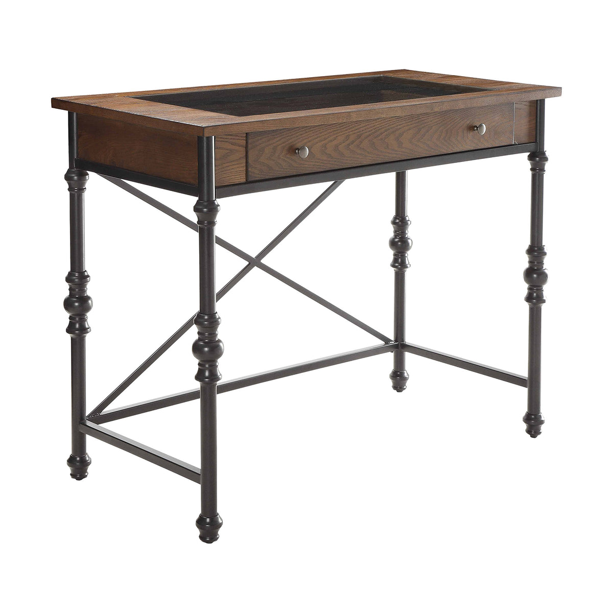 Acme Jalisa 1-Drawer Glass Top Wooden Bar Table in Walnut and Black