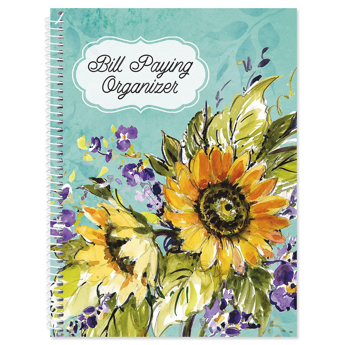 Watercolor Sunflower, By Susan Winget, Bill Paying Organizer Book - Personal Account Book, 9' By 12 Inch, Spiral-Bound, 14 Pock