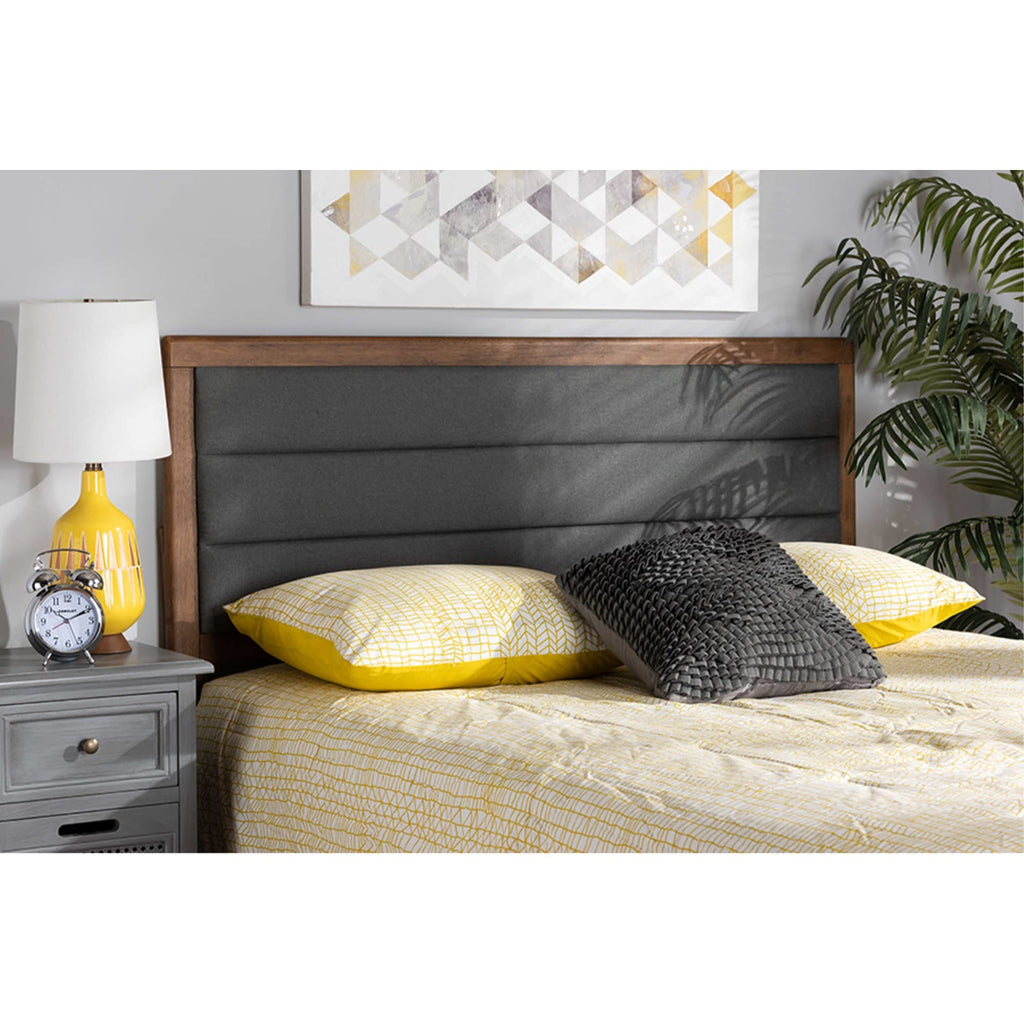 Baxton Studio Dexter Modern and Contemporary Dark Grey Fabric Upholstered and Walnut Brown Finished Wood Full Size Headboard