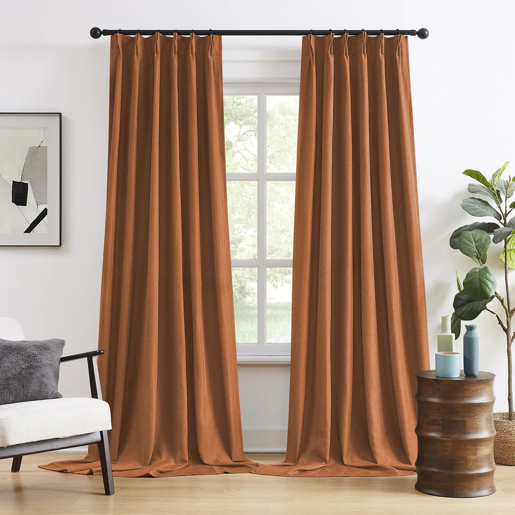 DUALIFE Rust Pinch Pleated Blackout Curtains 108 Inches Long, Boho Farmhouse Retro Totally Blackout Curtains Drapes with Hooks f
