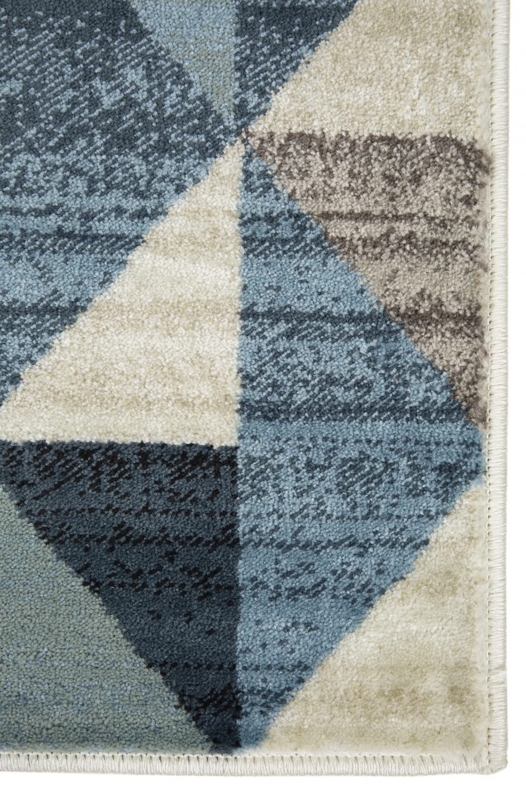 HomeRoots Heat-Set Polypropelene 3’ x 5’ Blue Beige Nested Diamonds Modern Area Rug