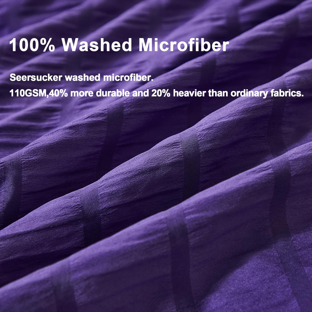 Avelom Dark Purple Duvet Cover King(104 X 90 Inches), 3 Pieces (1 Duvet Cover, 2 Pillow Cases), Seersucker Striped Soft Washed Microfiber Textured Duvet Cover Set With Zipper Closure, Corner Ties