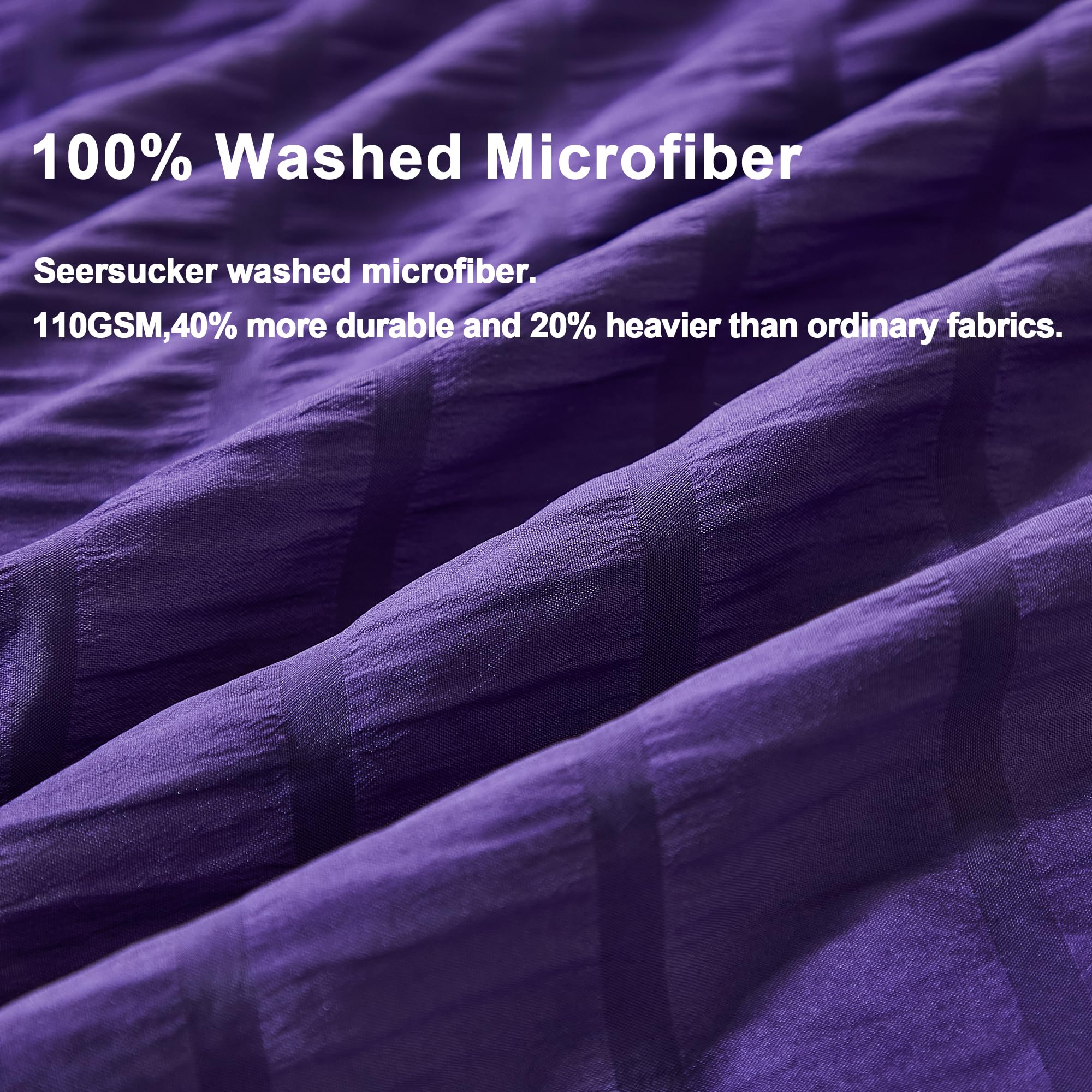 Avelom Dark Purple Duvet Cover Cal King(104 X 98 Inches), 3 Pieces (1 Duvet Cover, 2 Pillowcases), Seersucker Striped Soft Washed Microfiber, Textured Duvet Cover Set With Zipper Closure, Corner Ties