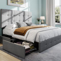 SHA CERLIN Upholstered Queen Platform Bed Frame with Adjustable Headboard and 4 Drawers Under Bed Storage, No Box Spring Needed,
