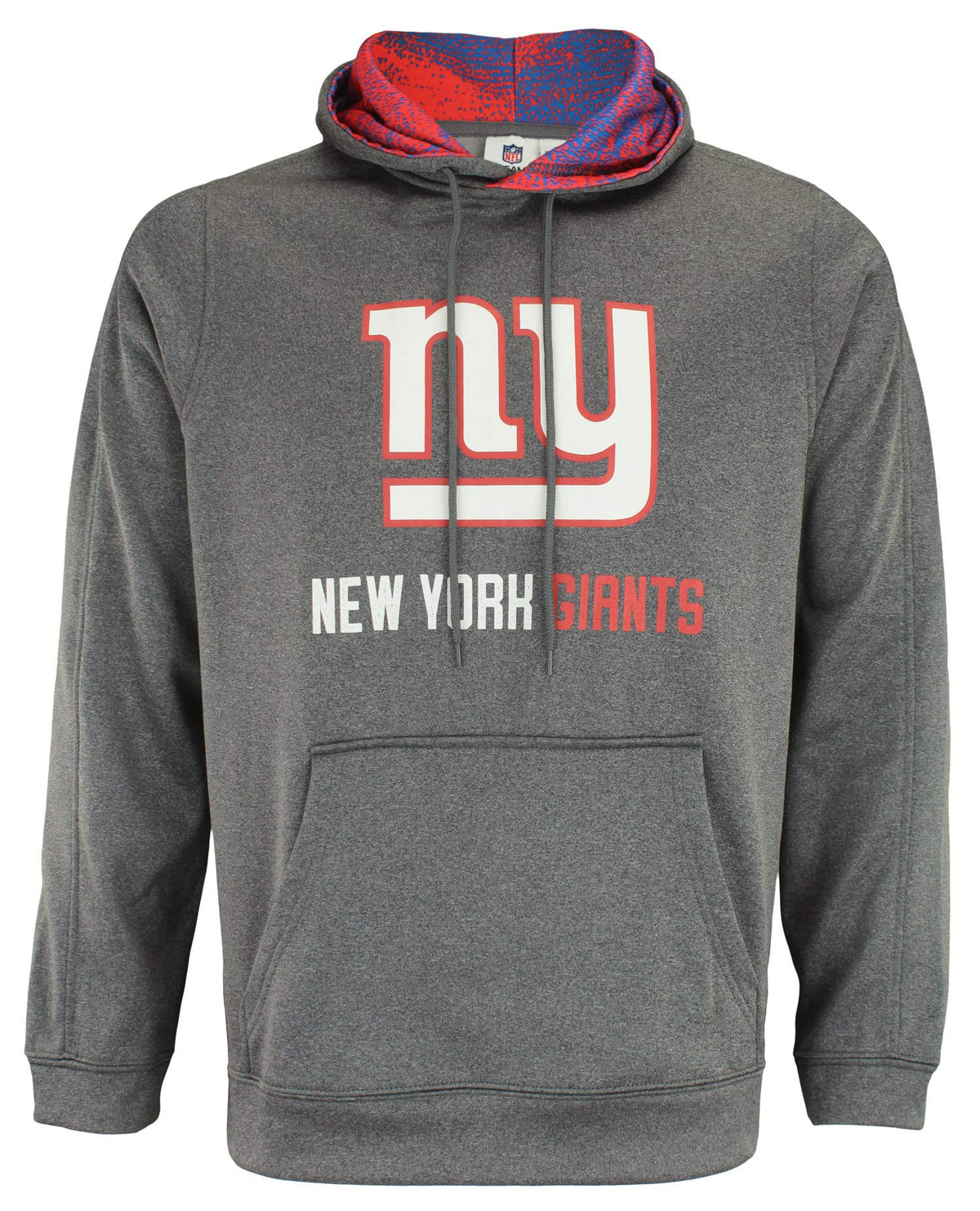 Zubaz Nfl Mens Heather Grey Fleece Hoodie With Static Colored Hood, Pro Football Hoodie, New York Giants, Small
