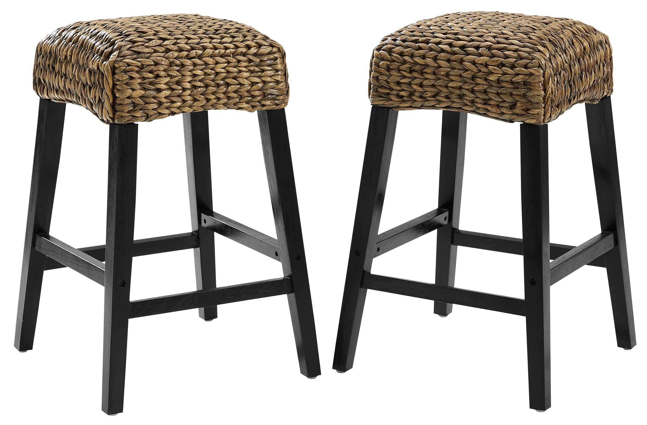 Crosley Furniture Edgewater Backless Counter Height Bar Stools Set of 2 with Handwoven Natural Fiber Rattan, Seagrass