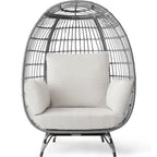 Best Choice Products Wicker Egg Chair, Oversized Indoor Outdoor Lounger For Patio, Backyard, Living Room W/ 4 Cushions, Steel Frame, 440Lb Capacity - Gray/White Sand