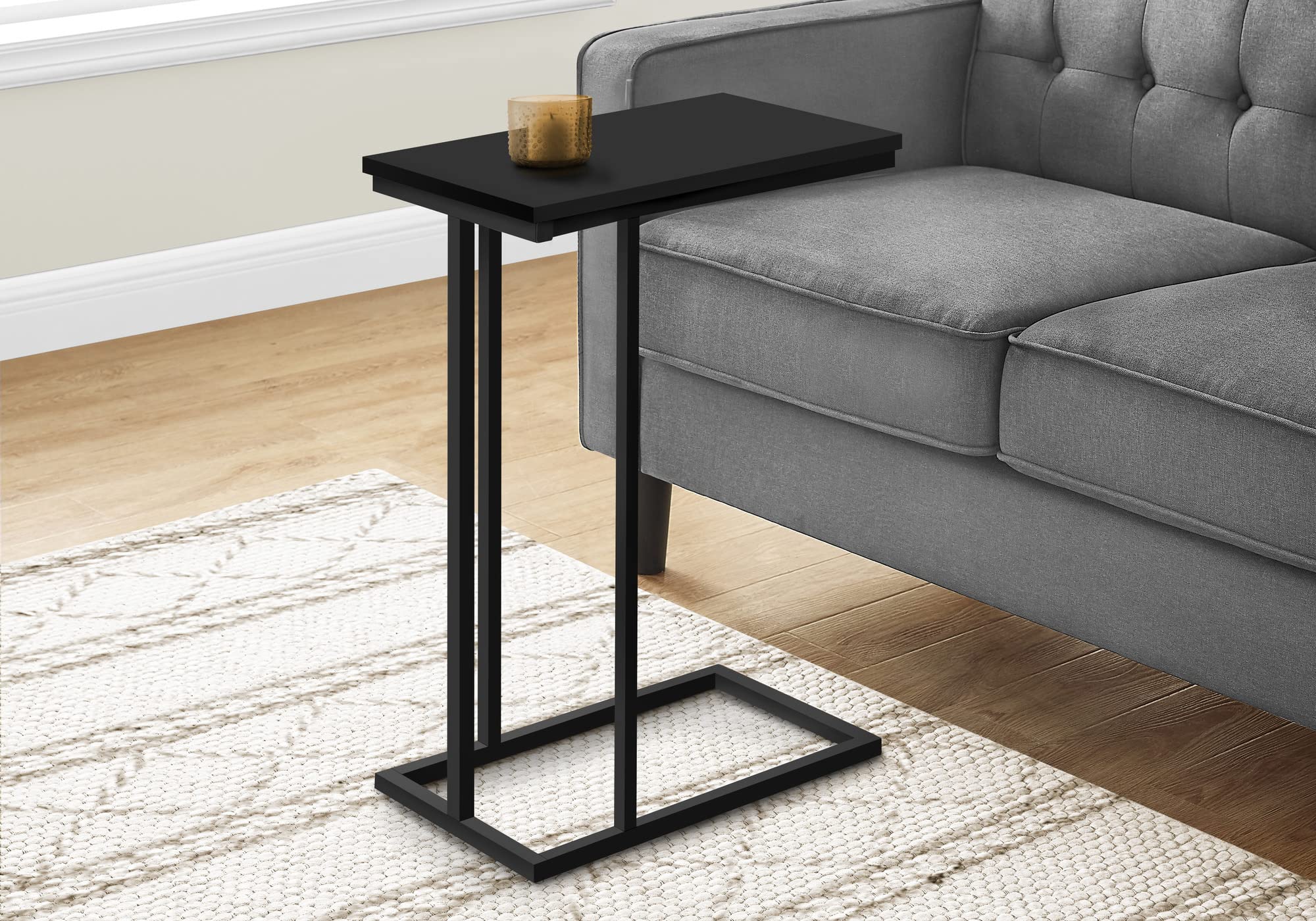 Monarch Specialties I 3467 Accent Table, C-Shaped, End, Side, Snack, Living Room, Bedroom, Metal, Laminate, Black, Contemporary, Modern