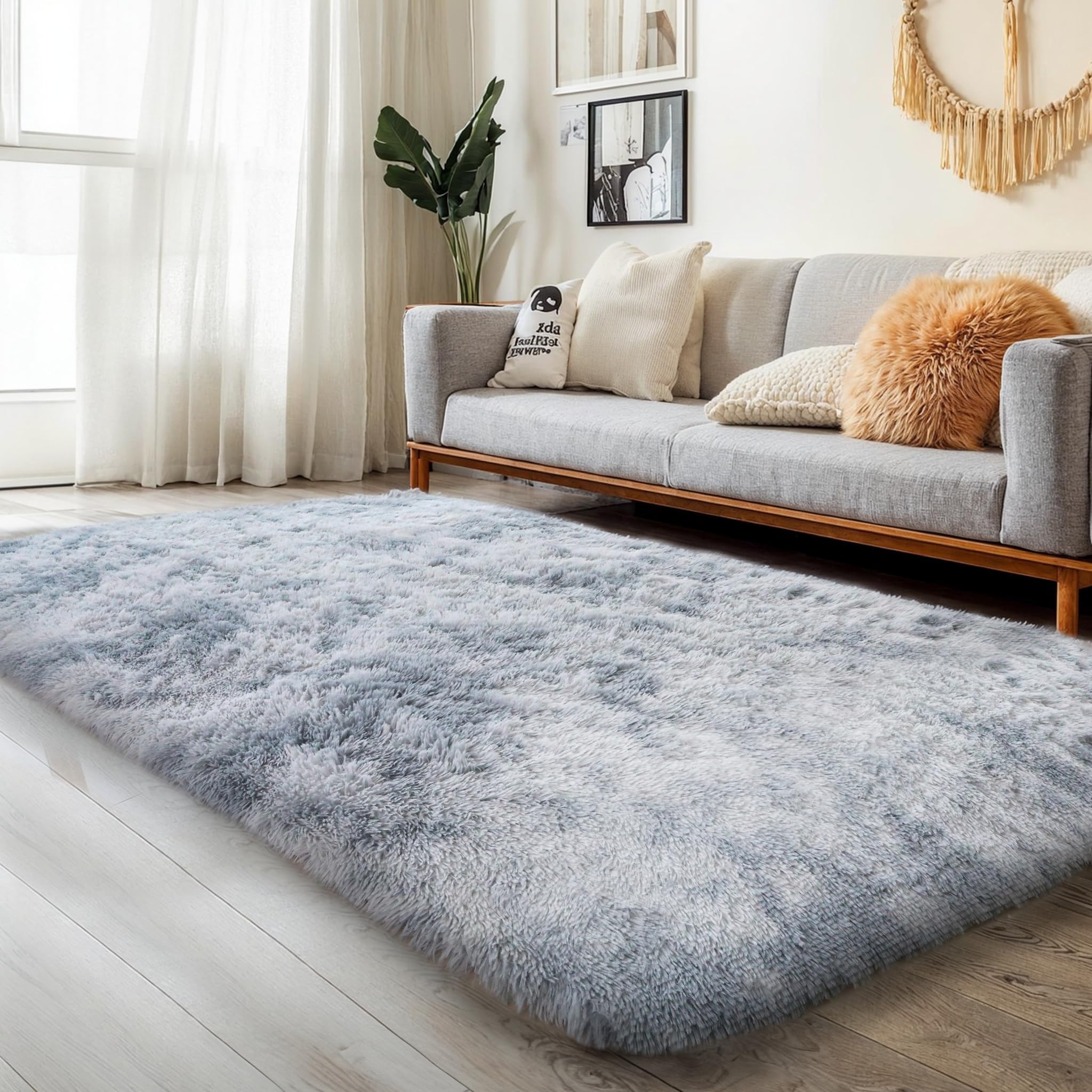 Kchowua Light Grey Rug For Bedroom Fluffy Rugs 4X6 Rug For Living Room Thick Machine Washable Plush Rug For Dorm Soft Shag Non S