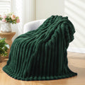 Newcosplay Super Soft Twin Blanket Dark Green Premium Silky Flannel Fleece 3D Ribbed Jacquard Lightweight Bed Blanket All Season
