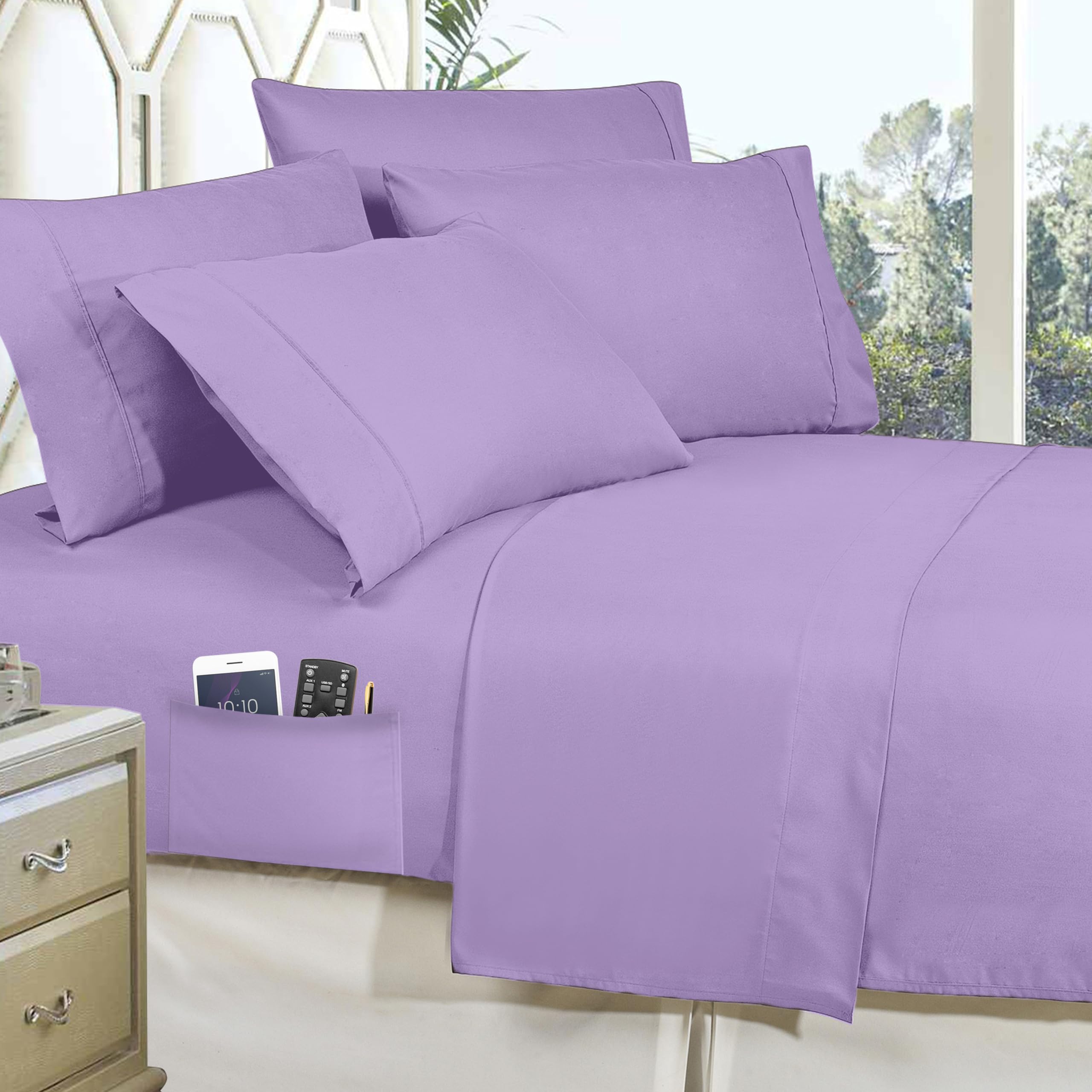 Elegant Comfort Luxury Softest, Coziest 8-Piece Bed-In-A-Bag Comforter Set - Silky Soft Complete Set Includes Bed Sheet Set With Double Sided Storage Pockets, Full/Queen, Lilac