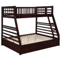 Coaster Home Furnishings Ashton Transitional Wood Twin Over Full Size Bunk Bed Frame with Ladder and Guardrails with Two Storage Drawers Fully Slatted Mattress Ready Foundation Cappuccino 460184