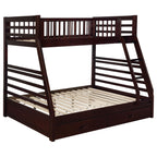 Coaster Home Furnishings Ashton Transitional Wood Twin Over Full Size Bunk Bed Frame with Ladder and Guardrails with Two Storage Drawers Fully Slatted Mattress Ready Foundation Cappuccino 460184