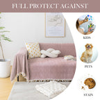 Handontime Soild Couch Covers For Dogs Pink-Purple Sofa Covers Boho Cover For Sofa 3 Seats Chenille Sofa Throw Cover Mauve Sofa Covers For 3 Cushion Couch Tassel Sofa Cover, 71' X134'
