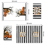 Seliem Halloween Trick Or Treat Kitchen Dish Towels Set Of 2, Jack O Lantern Pumpkin Truck Hand Towels Stripes Drying Baking Coo