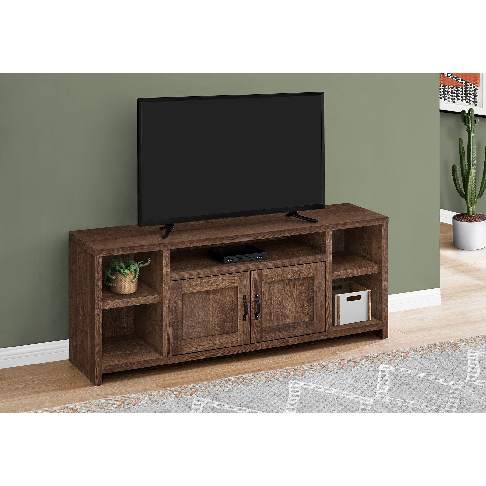 Monarch Specialties I 2740 Tv Stand, 60 Inch, Console, Media Entertainment Center, Storage Cabinet, Living Room, Bedroom, Laminate, Brown, Transitional