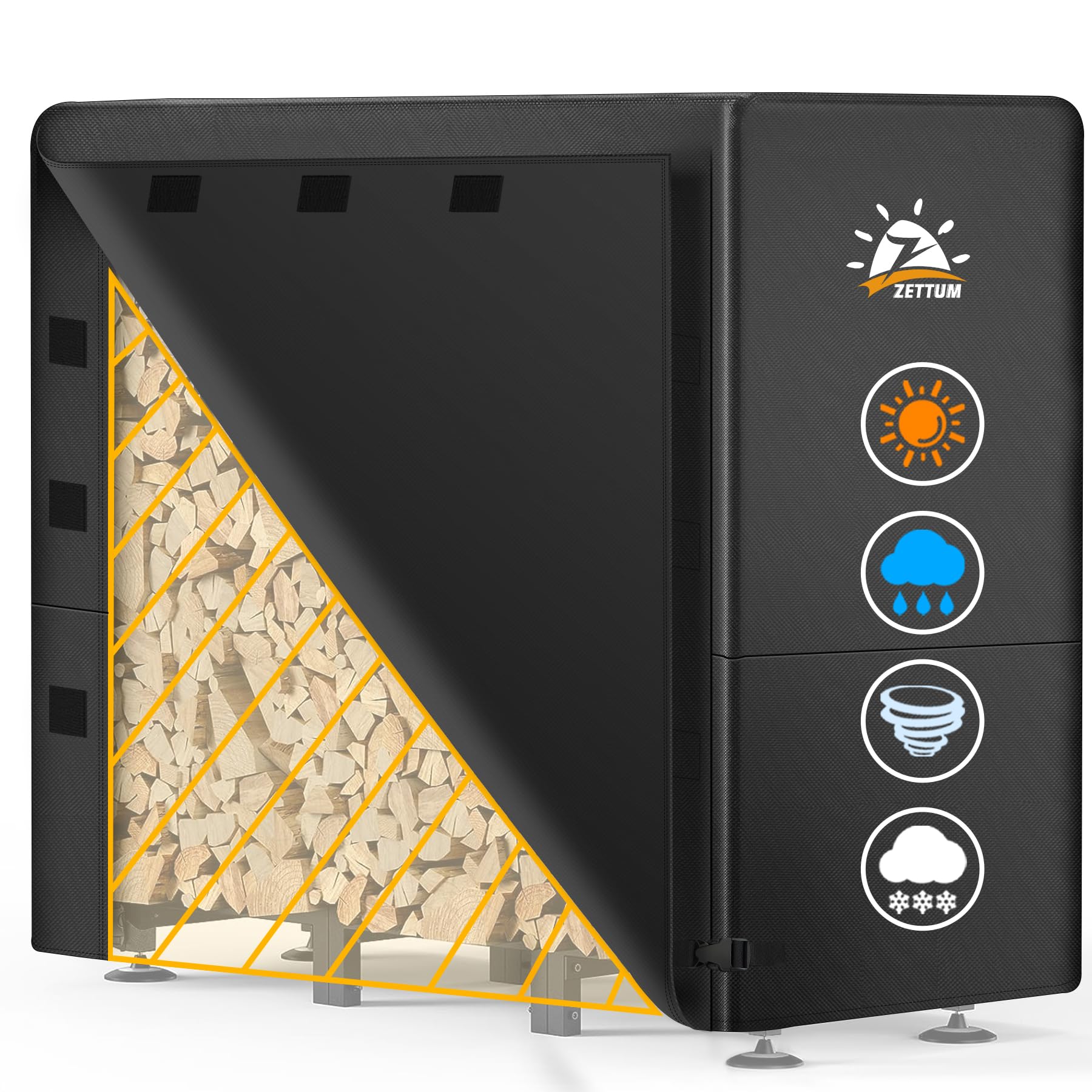 Zettum Firewood Rack Cover 4 Feet - 600D Wood Rack Cover Waterproof & Heavy Duty, 4 Foot Outdoor Log Pile Holder Covers Storage