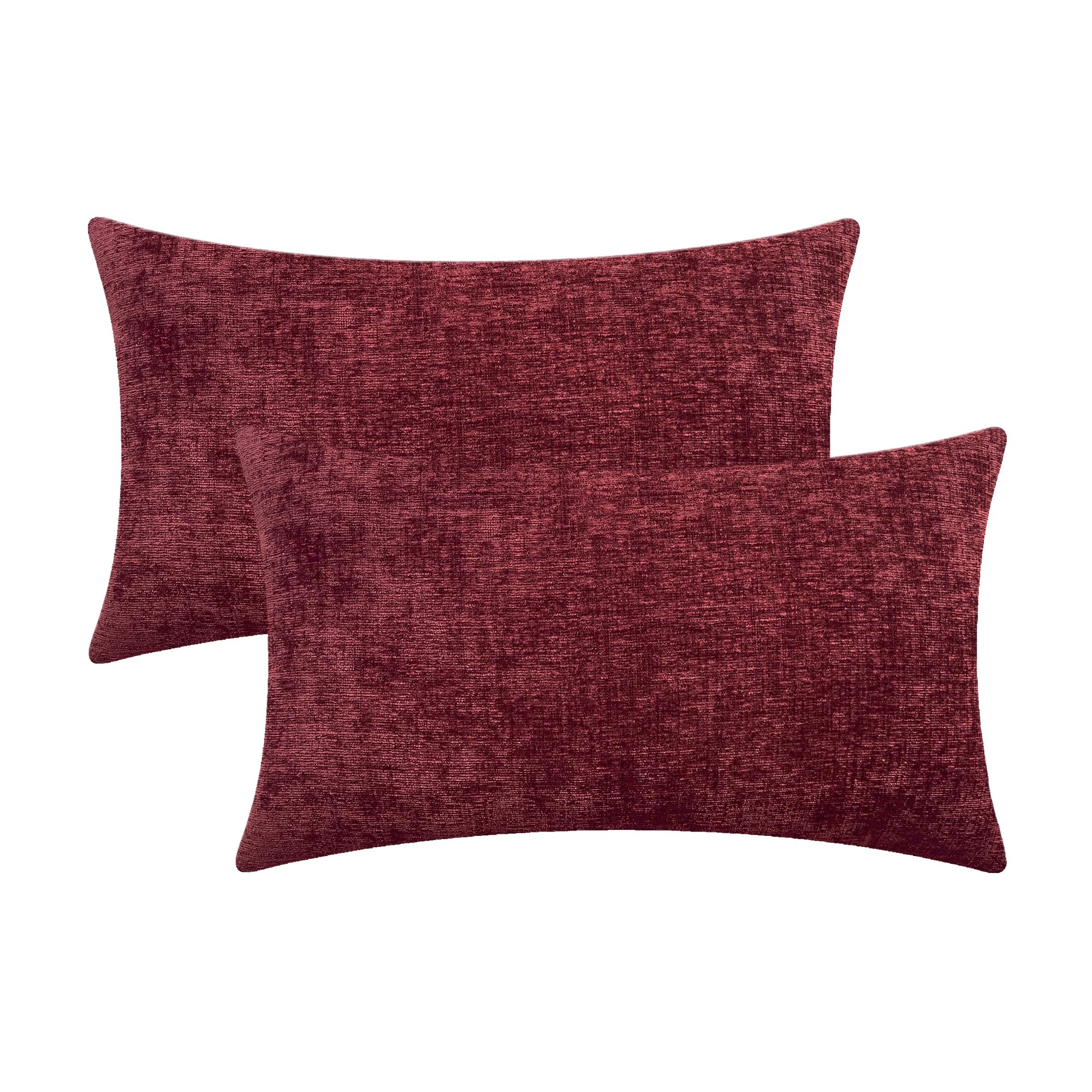 Calitime Pack Of 2 Cozy Throw Pillow Covers Cases For Couch Sofa Home Decoration Solid Dyed Soft Chenille 16 X 26 Inches Burgund