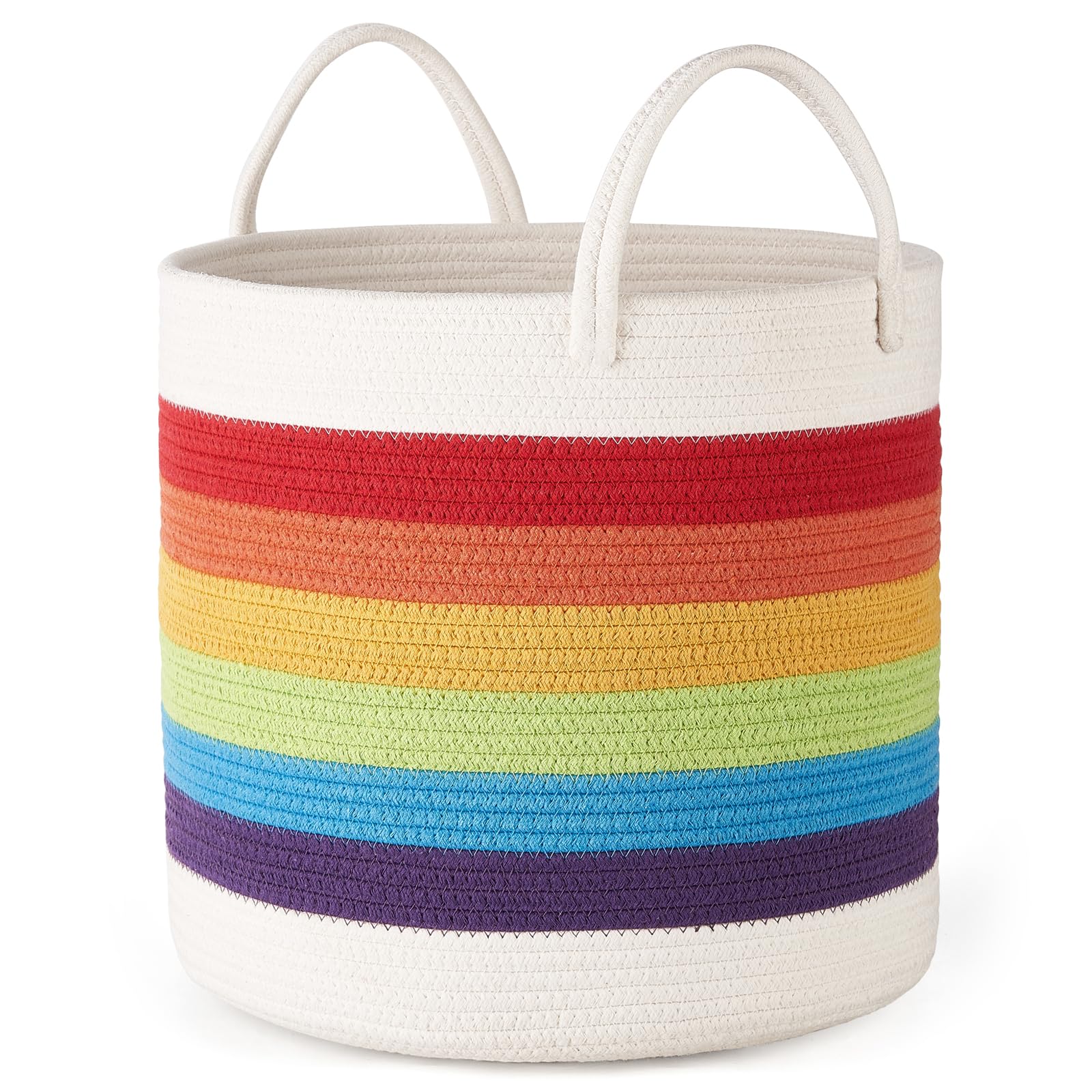 Mkono Rainbow Cotton Rope Woven Decorative Storage Basket Baby Nursery Decor Toy Storage Laundry Hamper Baskets for Bedroom Clas