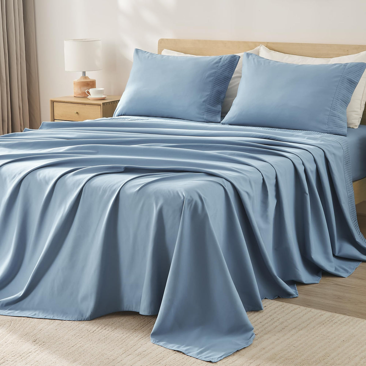 Andency Grayish Blue Sheets Queen Set 4 Pieces, Super Soft Sheets For Queen Size Bed, Microfiber Queen Sheet Set, Deep Pocket Up To 16', Hotel Luxury Breathable & Cooling Bedding Sheets & Pillowcases