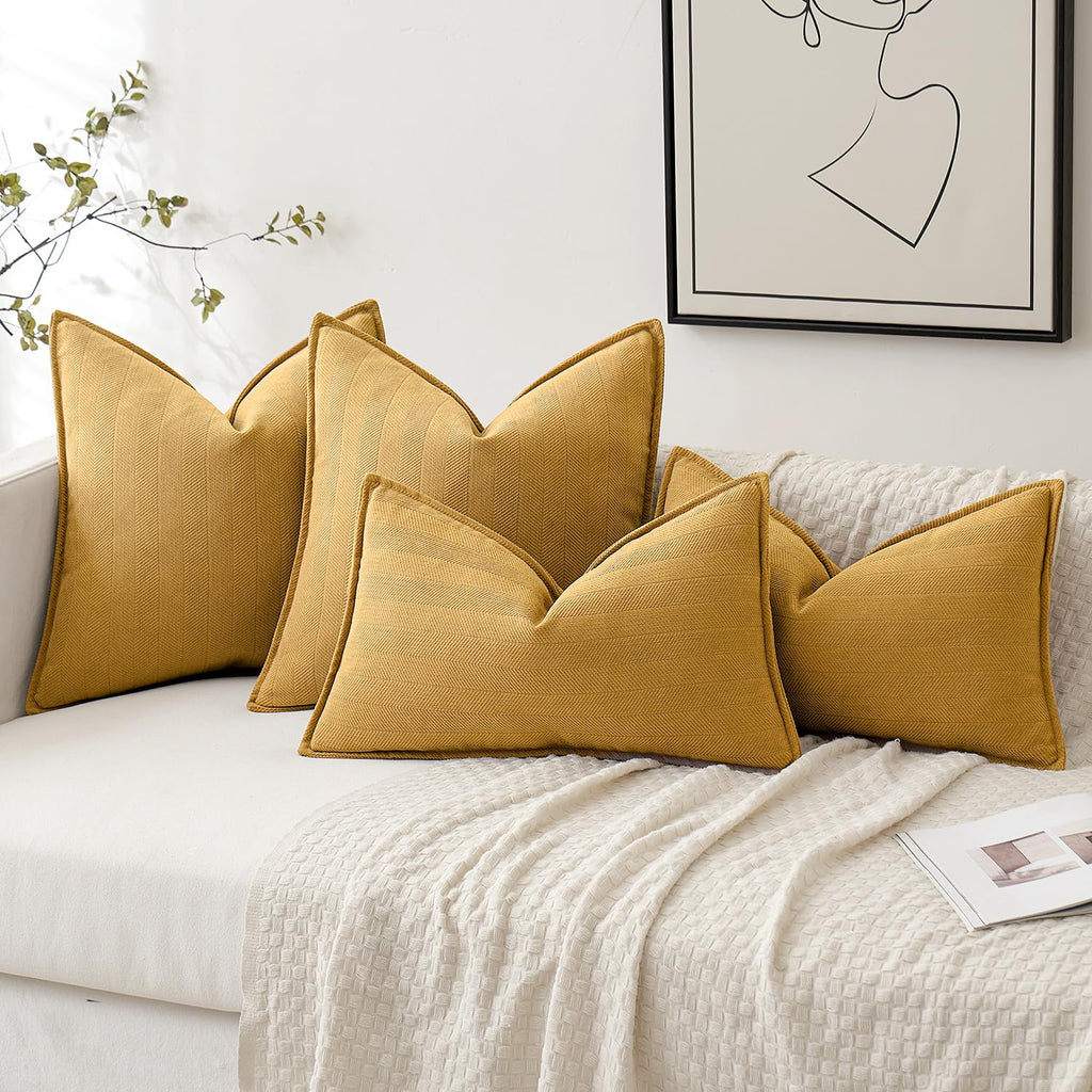 Miulee Pack Of 2 Gold Decorative Pillow Covers 22X22 Inch Soft Chenille Luxurious Couch Throw Pillows Farmhouse Cushion Covers Euro Shams With Elegant Design For Sofa Bedroom Living Room Home Decor