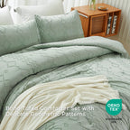 Andency Sage Green Tufted Comforter Set Queen(90X90Inch), 3 Pieces(1 Tufts Comforter, 2 Pillowcases) Boho Textured Farmhouse Comforter, Microfiber Down Alternative Geometric Comforter Bedding Set
