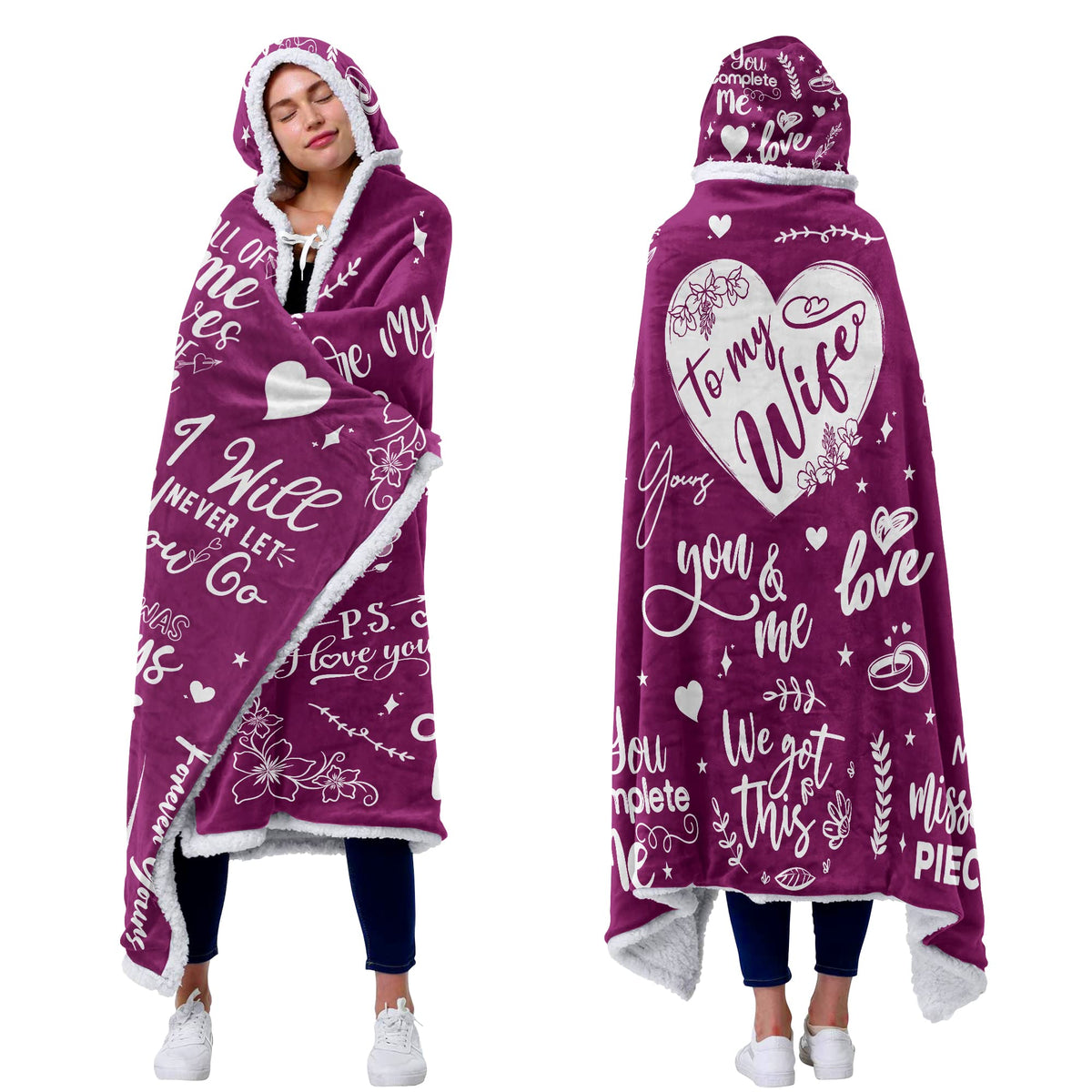 Vprintes Sherpa Fleece Wearable Blanket Hoodie - Mothers Day Gifts For Wife From Husband - Birthday Gifts For Wife, Gifts For He