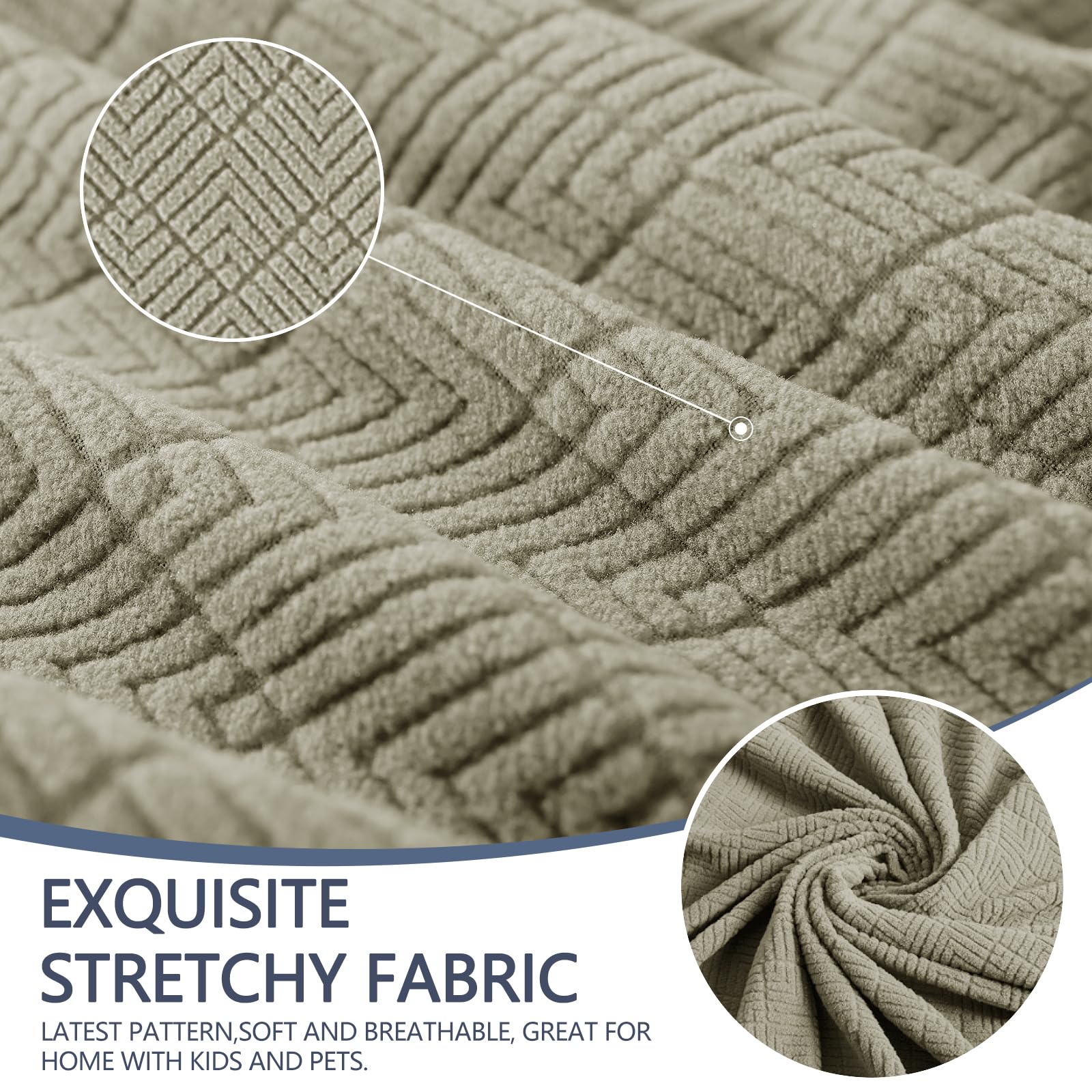 Jiviner Stretch Sofa Covers 1 Piece Couch Covers For 3 Cushion Couch Sofa, 3 Seater Sofa Slipcovers Furniture Protector With Elastic Bottom For Kids, Pets (Khaki, Sofa)