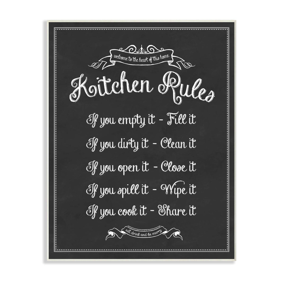 Stupell Industries Kitchen Rules Chalkboard Vintage Sign Wall Plaque, 10 X 15, Black