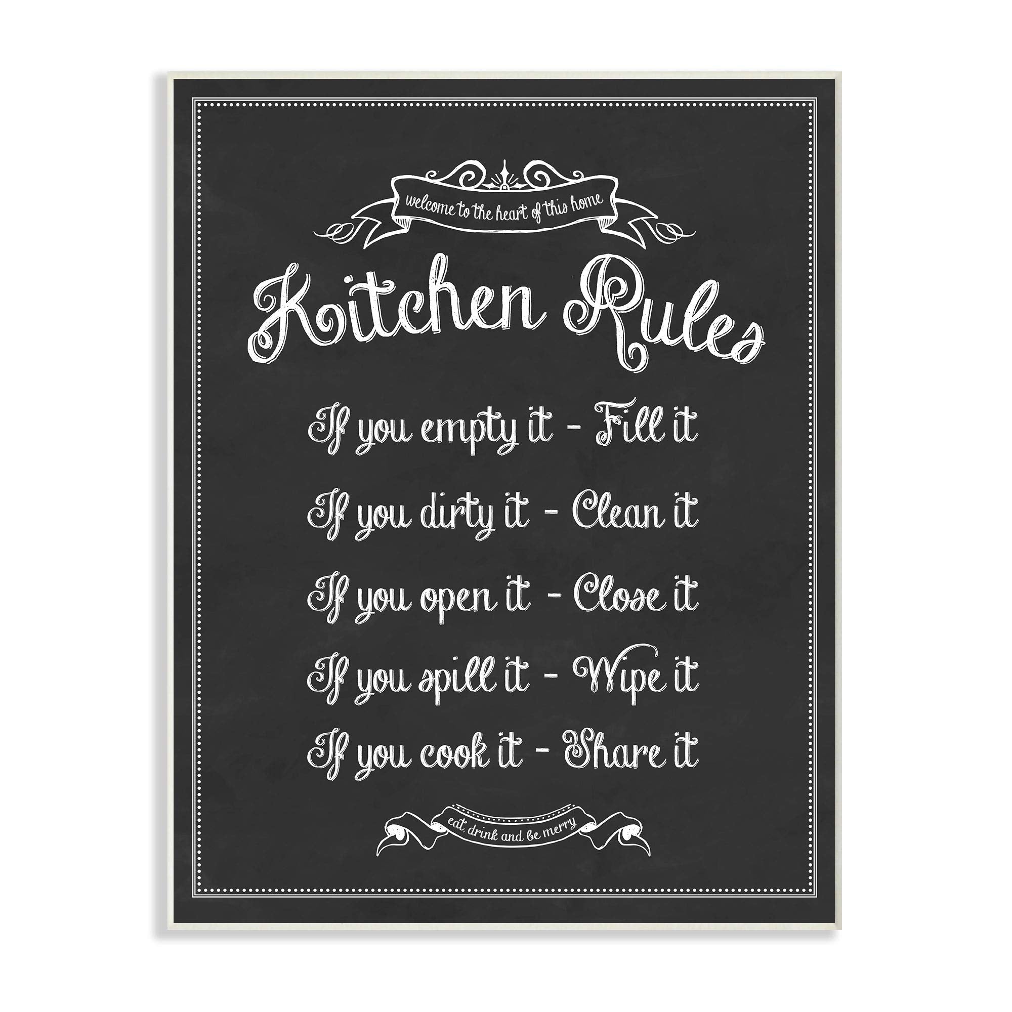 Stupell Industries Kitchen Rules Chalkboard Vintage Sign Wall Plaque, 10 X 15, Black