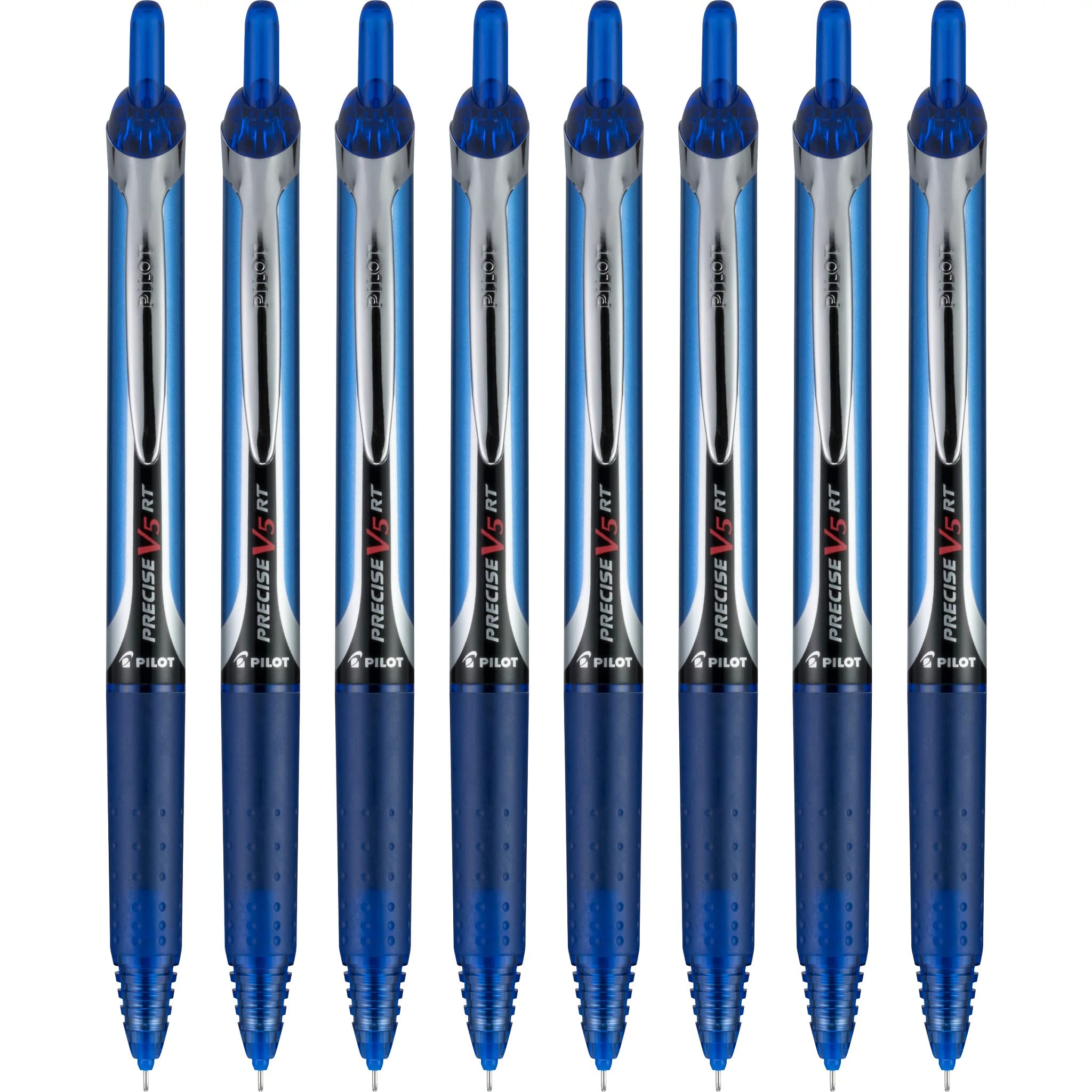 Pilot, Precise V5 Rt Refillable & Retractable Rolling Ball Pens, Extra Fine Point 0.5 Mm, Blue, Pack Of 8