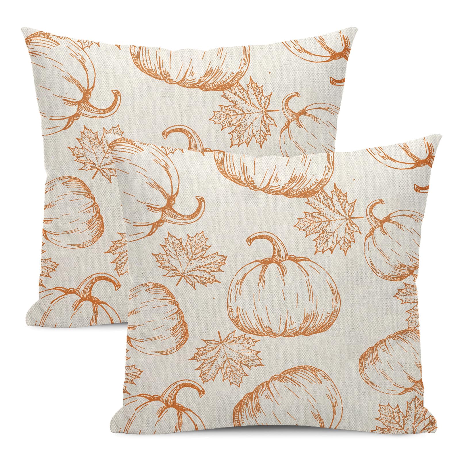 Yxuiyal Fall Decor Pillow Covers 18X18 Set Of 2 Fall Orange Pumpkin Maple Leaves Throw Pillow Covers Outdoor Fall Thanksgiving D